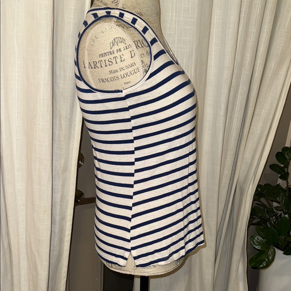 24/7 Maurice’s navy blue & white speckled Striped Sleeveless tank Top women’s XS - Picture 5 of 8